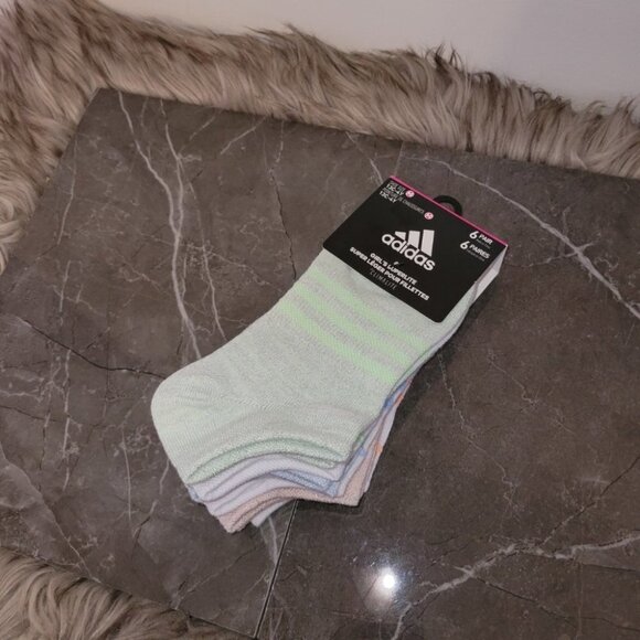 Adidas  Girl's Glitter / Stripe 6 Pack Socks - Picture 1 of 9